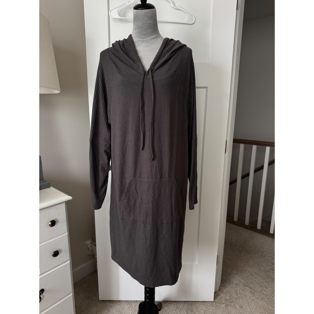 Adore Me Womens 2X Charcoal Gray Hooded Lounge Dress Waffle Knit Accent Pocket